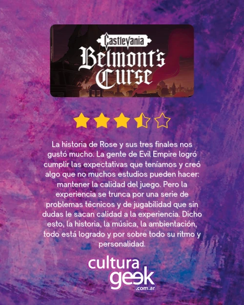 Placa de puntaje de Cultura Geek: Castlevania Belmont’s Curse obtiene 3,5 estrellas sobre 5