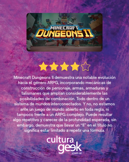 Puntaje de Minecraft Dungeons II en Cultura Geek: cuatro de cinco estrellas y el veredicto de la review
