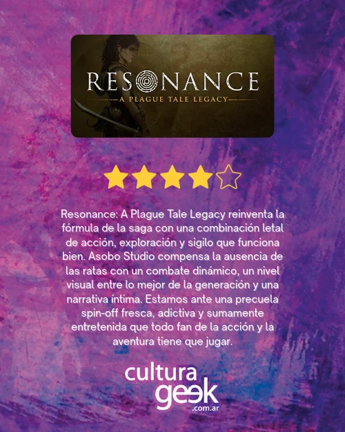 Puntaje de la review de Resonance: A Plague Tale Legacy en Cultura Geek: 4 de 5 estrellas