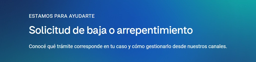 Banner de una empresa con el acceso a la solicitud de baja o arrepentimiento