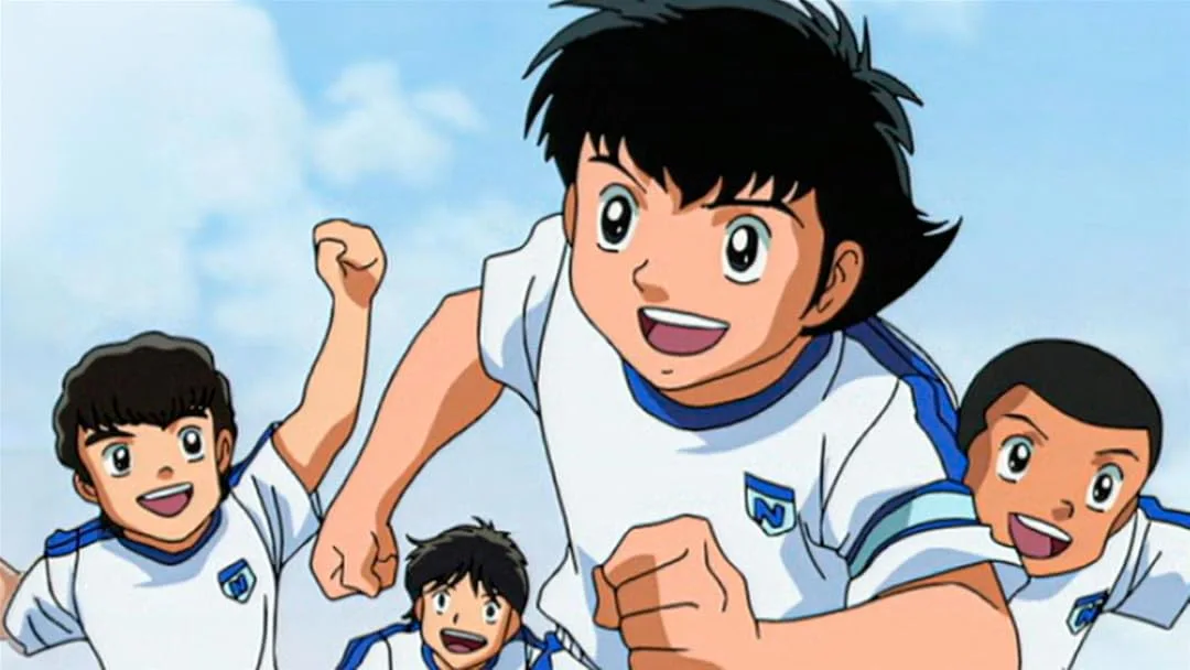 Oliver Atom corre junto a sus compañeros del Nankatsu en el anime Supercampeones (Captain Tsubasa)