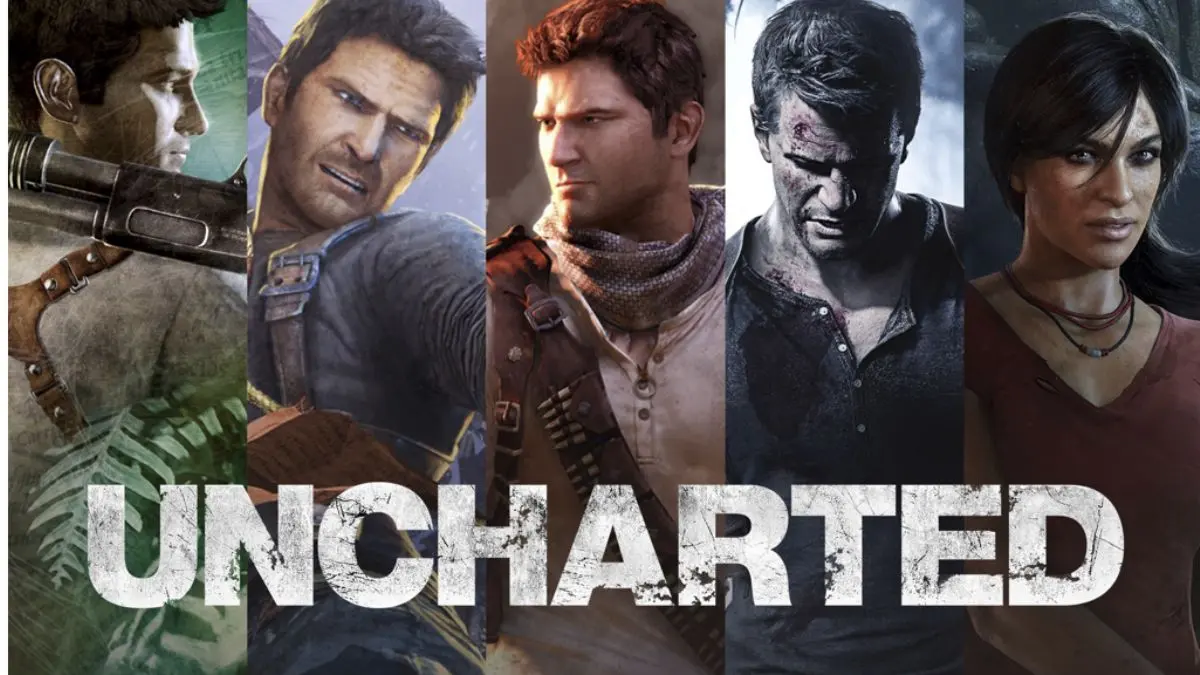 Nathan Drake en las cuatro entregas principales de Uncharted, junto a Chloe Frazer